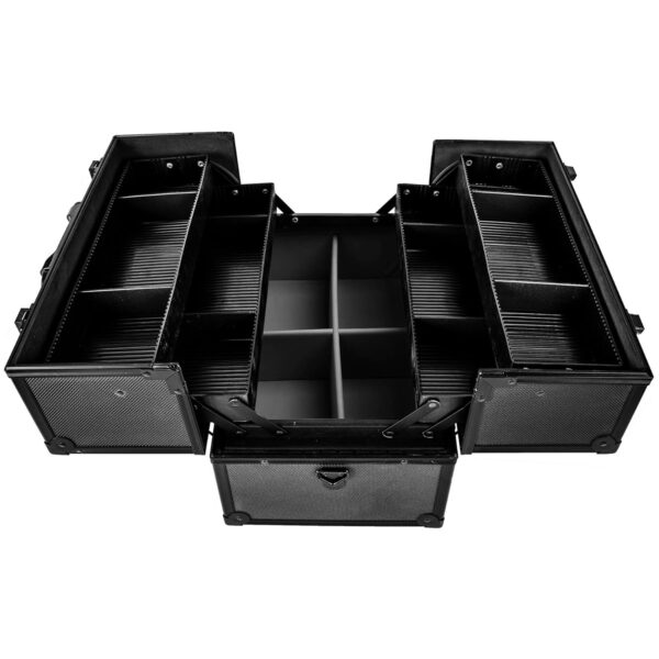 SHANY Essential Pro Makeup Train Case Cosmetic Box Portable Makeup Case Cosmetics Beauty Organizer Jewelry storage with Locks, Multi Compartments Makeup Box and Shoulder Strap - All Black