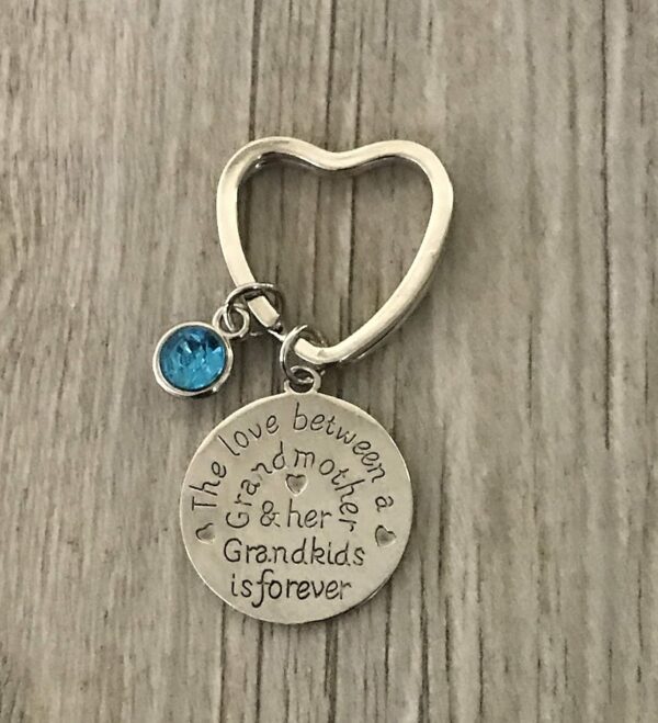 Personalized Grandma Keychain with Birthstone Charms, Love Between A Grandmother & Grandkids is Forever, Grandma Jewelry Gift