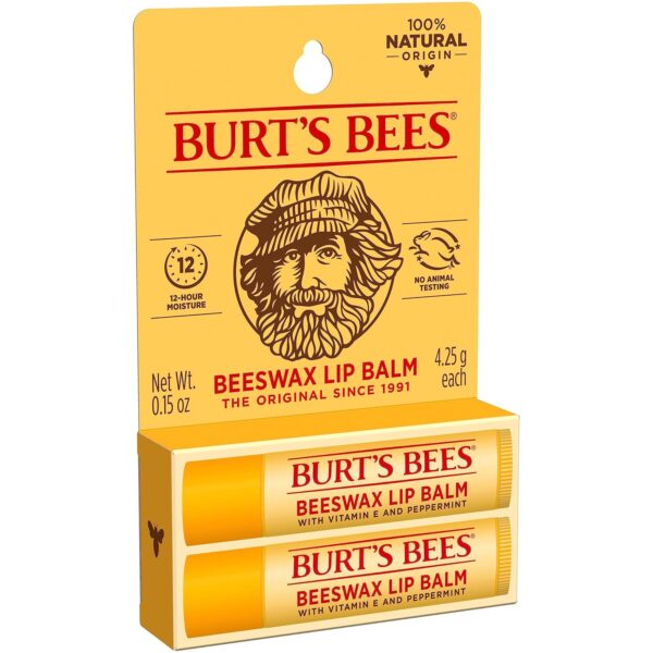 Burt's Bees Lip Balm - Original Beeswax, Lip Moisturizer With Responsibly Sourced Beeswax, Tint-Free, Natural Origin Conditioning Treatment, 2 Tubes, 0.15 oz.