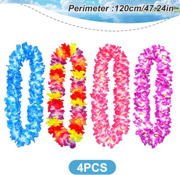 Flower Leis, 4pcs Hawaiian Leis Necklace, Colorful Flower Necklace, Hawaiian Decorations for Theme Party Favors, Garlands
