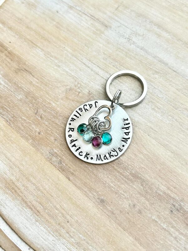 Handstamped Keychain Personalized Keychain Nana Keychain Grandma Keychain Birthstone Keychain Family Keychain Gift for Mom Mom Keychain