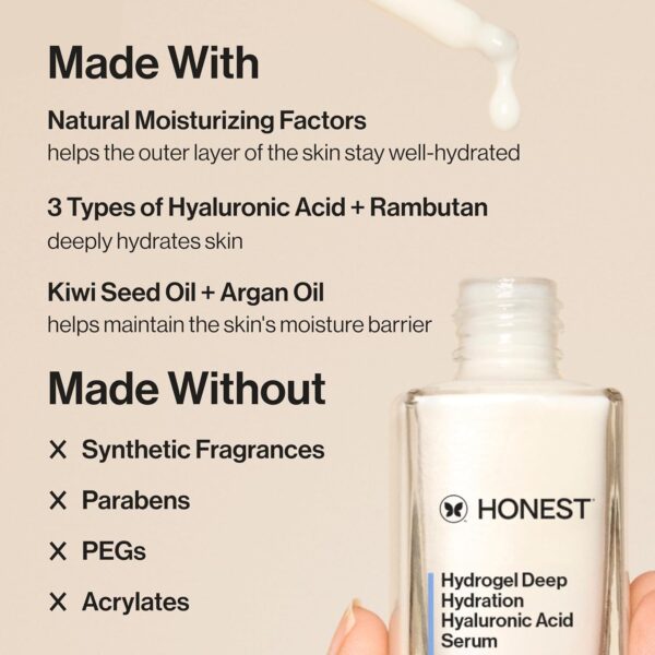 Honest Beauty Hydrogel Deep Hydration Hyaluronic Acid Serum | Moisturizes + Plumps | Hypoallergenic, Fragrance Free, Vegan, Gentle for Sensitive Skin | 1 fl oz