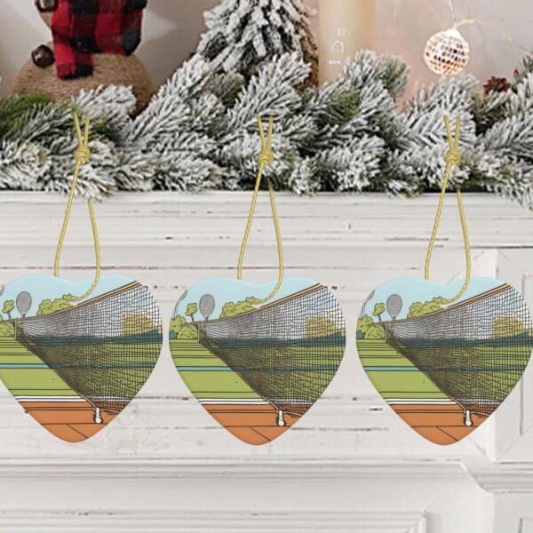 Christmas Ceramic Heart Pendant Decoration for Tree Hanging in Festive Season Tennis Prints