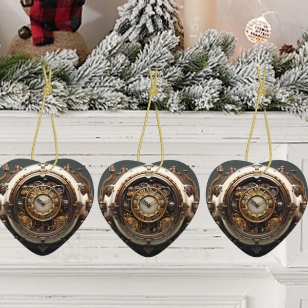 Christmas Ceramic Heart Pendant Decoration for Tree Hanging in Festive Season Steampunk Clock Prints