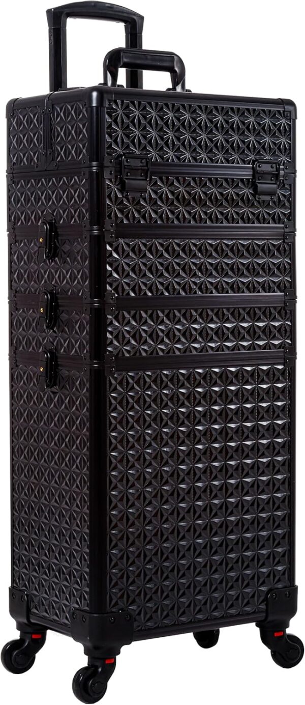 AROUS 5 in 1 Professional Makeup Train Case Aluminum Cosmetic Case Rolling Makeup Case Extra Large Trolley Makeup Travel Organizer, with 360° Swivel Wheels,Black