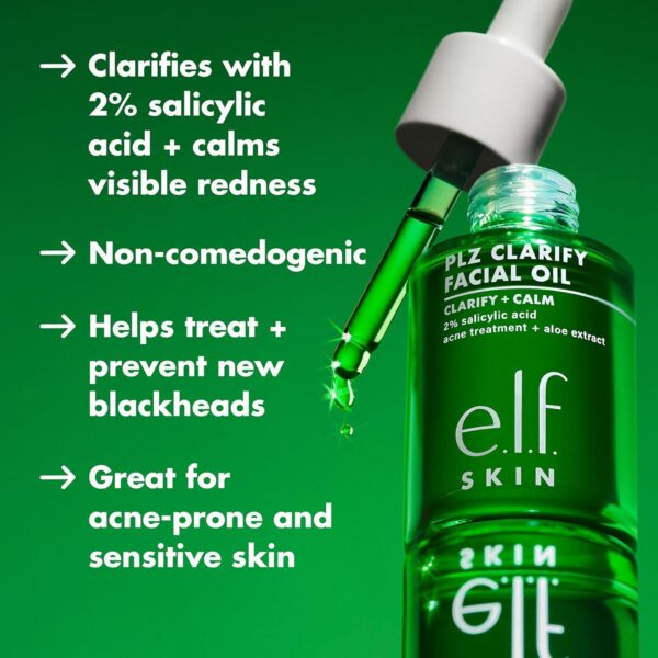 e.l.f. SKIN PLZ Clarify Facial Oil, Face Oil For Treating & Preventing Acne, Helps Calm Redness, Made with Salicylic Acid, Vegan & Cruelty-Free, 1 oz