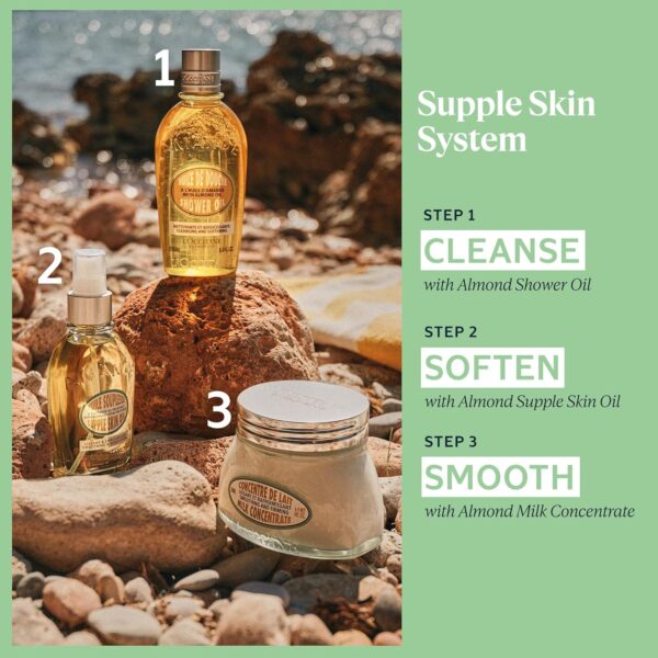 L'Occitane Cleansing & Softening Almond Shower Oil, Body Wash & Shaving Base Purifies & Smooths Without Drying Skin, Milky Lather, Nourishing Skincare