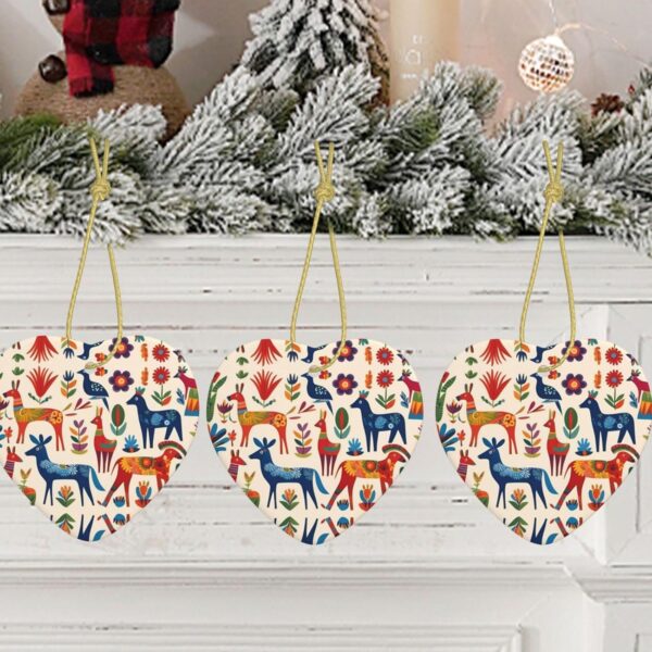 Christmas Ceramic Heart Pendant Decoration for Tree Hanging in Festive Season Cartoon Otomi Animals Prints