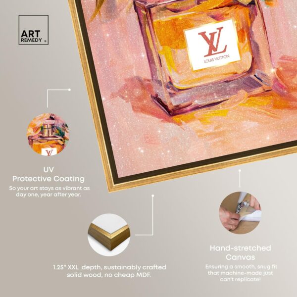 Sunset Floral Perfume Canvas Coquette Trendy Art, Gold Frame, 16" x 24"