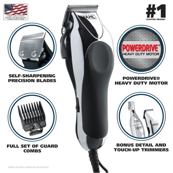 Wahl USA Clipper Home Barber Kit Electric Corded Clipper and Battery Touch Up Trimmer & Personal Groomer, 30 Piece Kit for Haircutting at Home – Model 79524-3001P