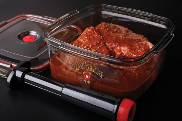 Jim Beam Vacuum Seal Marinade Box, Air Sealed Pump, Removes air from the Marinade Box, Speedy Marination Process, Barbecue and Grilling Marinator, Perfect Marination of Beef, Chicken and Fish