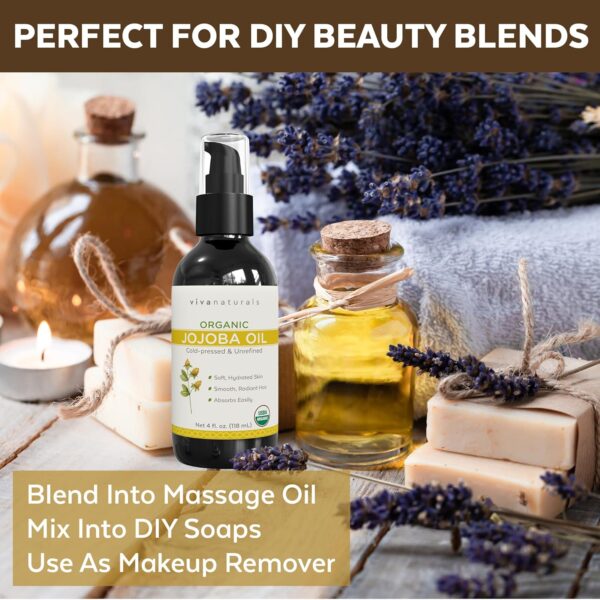 Viva Naturals Organic Jojoba Oil - Pure Cold-Pressed for Skin and Hair, USDA Certified Face Moisturizer, 4 fl. oz