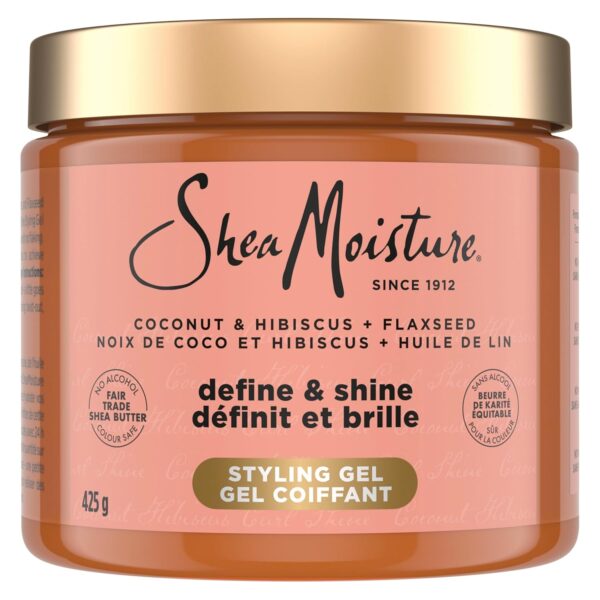 SheaMoisture Define & Shine Styling Gel + Flaxseed Coconut&Hibiscus Hydrates,Holds Your Style All Day Infused With Glycerin,Coconut Oil an Invigorating Sweet Scent ParabenFree Frizz Control Gel 15OZ