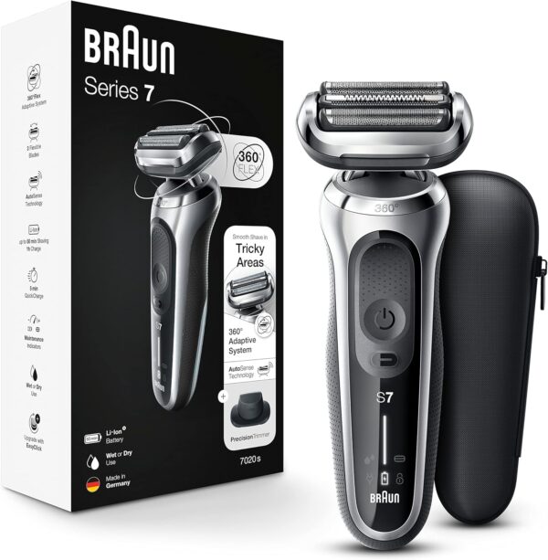 Braun Electric Razor for Men, Series 7 360 Flex Head Foil Shaver with Precision Beard Trimmer, Rechargeable, Wet & Dry and Travel Case, Black, 5 Piece Set