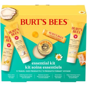 Burt's Bees Gift Ideas - Essentials Everyday Set, 5 Travel Size Products - Deep Cleansing Cream, Hand Salve, Body Lotion, Foot Cream and Original Lip Balm