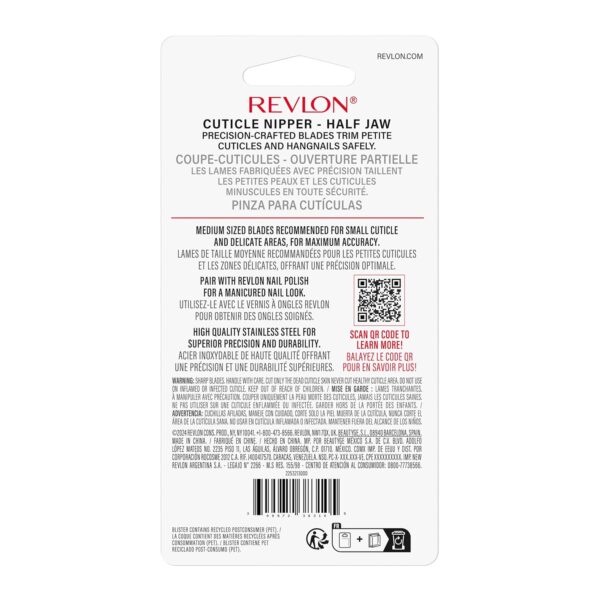 Revlon Half Jaw Cuticle Nipper, Manicure Tool for Nail Care, Hangnail Clipper, For More Precise Trims, Non-Slip Grip, Stainless Steel, 1 Count