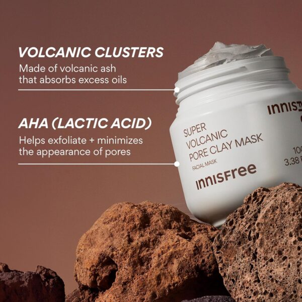 innisfree Super Volcanic Pore Clay Mask, Korean Pore Clearing Clay Mask with Volcanic Clusters and AHA
