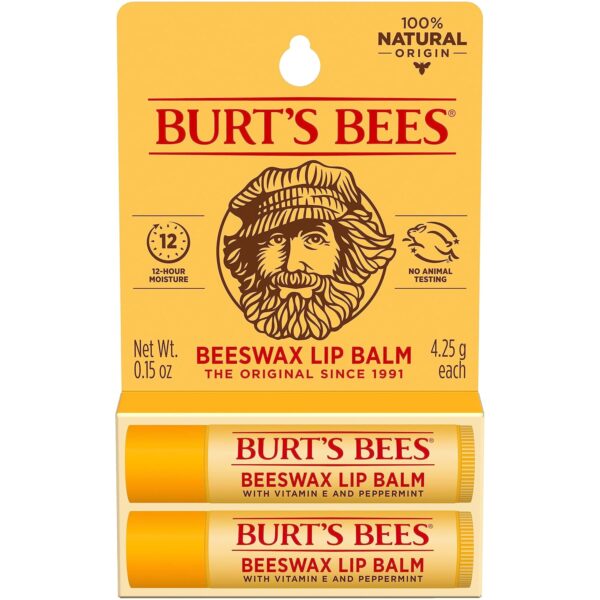 Burt's Bees Lip Balm - Original Beeswax, Lip Moisturizer With Responsibly Sourced Beeswax, Tint-Free, Natural Origin Conditioning Treatment, 2 Tubes, 0.15 oz.