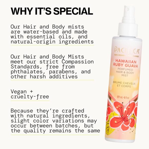 Pacifica Hawaiian Ruby Guava Hair Perfume & Body Fragrance Spray Mist - Body Mist Fragrance w/ Grapefruit, Patchouli, Sugar Notes & Geranium Clean Beauty Alcohol-Free, Vegan & Cruelty-Free, 6 oz