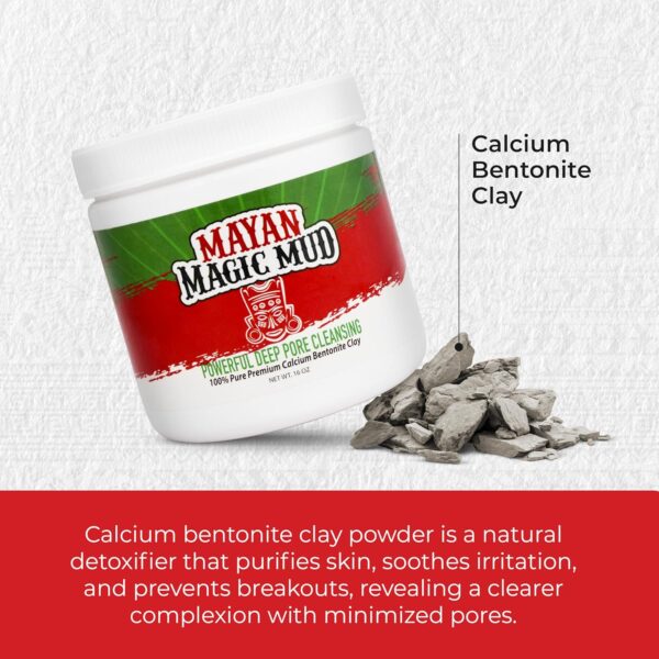 Mayan Magic Mud Powerful Deep Pore Cleansing Calcium Bentonite Clay - 1 lb - Natural Face Mask Peel for Men and Women - USA Made Full Facial Skin Care - Spa Level Skin Cleanser Beauty Products