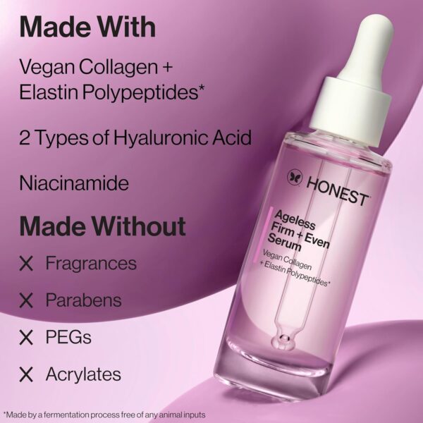 Honest Beauty Ageless Firm and Even Serum | Powered by Vegan Collagen and Elastin Polypeptides | Firmer-Looking Skin and Even Tone | Fragrance Free, EWG Verified, Vegan, Cruelty-Free | 1 fl oz