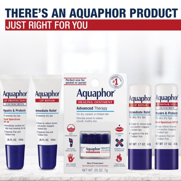 Aquaphor Lip Repair and Protect Stick with Sunscreen, Broad Spectrum SPF 30 Sunscreen Lip Balm, 0.17 Oz Stick, Pack of 4