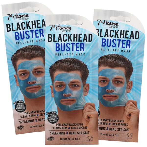 7th Heaven Blackhead Buster Peel-Off Face Mask, Men's Deep Pore Detoxifying Mask, 3-Pack of 0.3 Fl Oz each, Blue, 3 Sachets