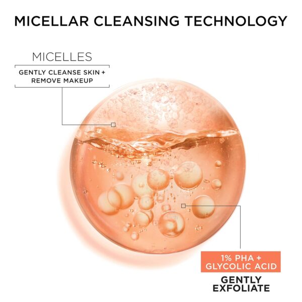 Garnier SkinActive Gentle Peeling Micellar Water with 1% PHA and Glycolic Acid, Face Exfoliant, Facial Cleanser and Makeup Remover, 2 Pack