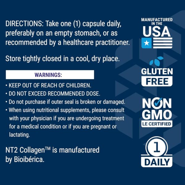 Life Extension NT2 Collagen™, Joint Health Supplement for Joint Comfort & Mobility, Gluten-Free, Non-GMO, 1 Daily, 60 Small Capsules