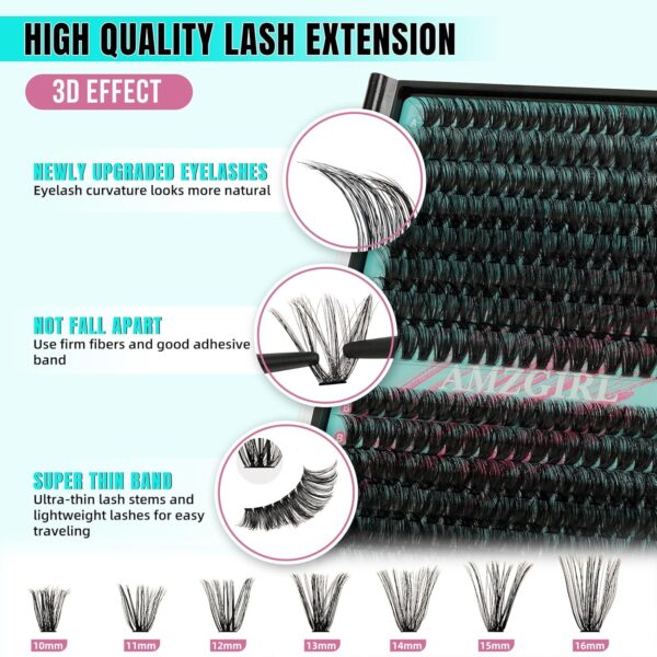 Lash Clusters Kit 320Pcs 60D 80D DIY Individual Lashes Extension Kit Lash Bond And Seal Lash Remover For Eyelashes Extensions Lash Applicator Tool For False Eyelash Cluster Kit At Home(D-Mix10-16mm)