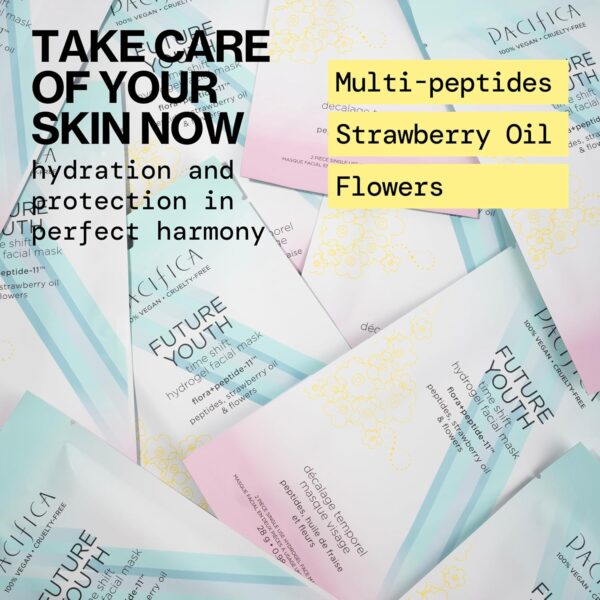 Pacifica Future Youth Time Shift Hydrogel Facial Mask - 6-PACK - Multi-Peptide Anti-Aging Sheet Mask for Firming & Plumping, Ultra-Hydrating Serum-Infused Mask for Face & Neck, 100% Vegan