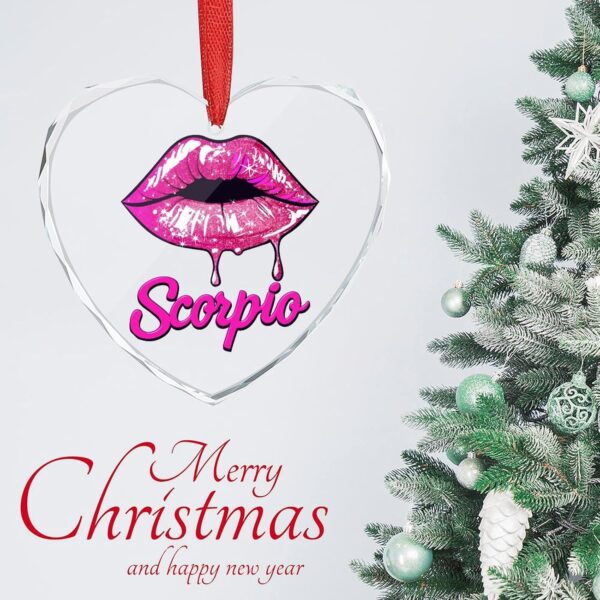 Scorpio Zodiac Birthday Pink Lips Christmas Ornament Glass Hanging Pendant Heart Crystal Christmas Trees Decoration