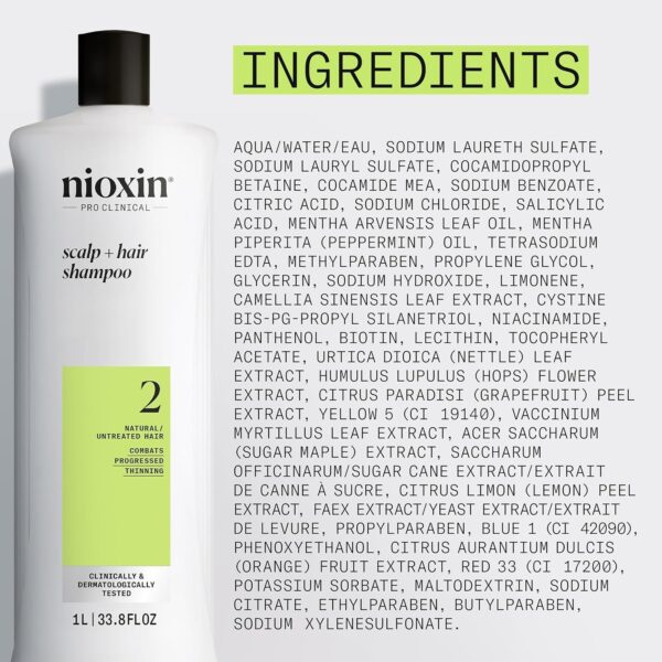Nioxin System 2 Scalp + Hair Thickening Shampoo For Natural Hair with Progressed Thinning Boost Hair Density with Niacinamide & Biotin