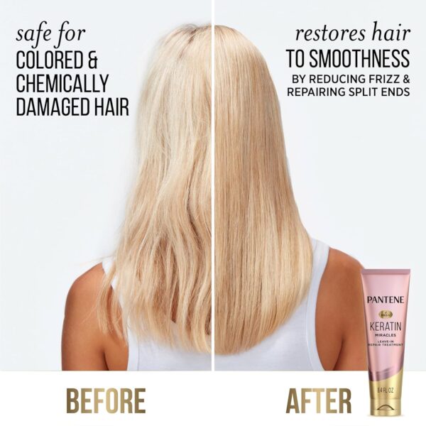 Pantene Keratin Leave-In Conditioner with Argan Oil, Protein Treatment for Dry, Damaged & Color-Treated Hair, Repairs Split Ends & Protects from Damage, Formaldehyde-Free, 8.4 Fl Oz