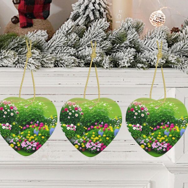 Christmas Ceramic Heart Pendant Decoration for Tree Hanging in Festive Season Flowers and Plants Prints