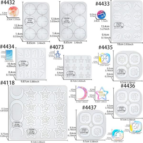 FUNSHOWCASE Zodiac Resin Molds Silicone Pack of 9 for Keychain Charms Necklace Pendant Earring Bracelet Jewelry Making