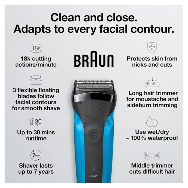 Braun Electric Razor for Men, Series 3 310s Electric Foil Shaver, Rechargeable, Wet & Dry