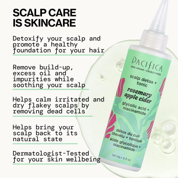 Pacifica Scalp Detox Tonic – Rosemary Apple Cider Scalp Exfoliator - Scalp Scrub w/ Salicylic Acid for Clarifying Build Up & Purifying - Itchy, Dry Scalp Treatment , Vegan & Cruelty-Free, 5 oz