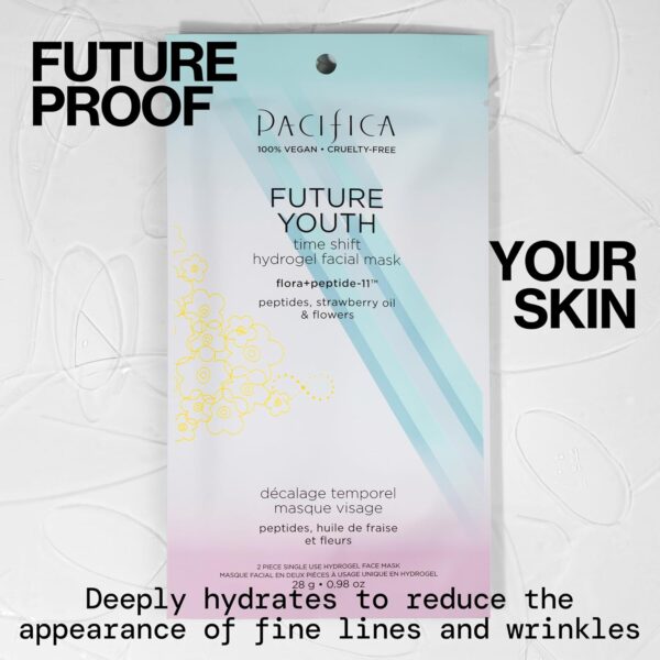 Pacifica Future Youth Time Shift Hydrogel Facial Mask - 6-PACK - Multi-Peptide Anti-Aging Sheet Mask for Firming & Plumping, Ultra-Hydrating Serum-Infused Mask for Face & Neck, 100% Vegan