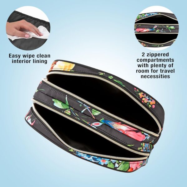 Conair Double Zip Toiletry Travel Bag-Makeup Organizer, Black Floral, 1 Count (Pack of 1)