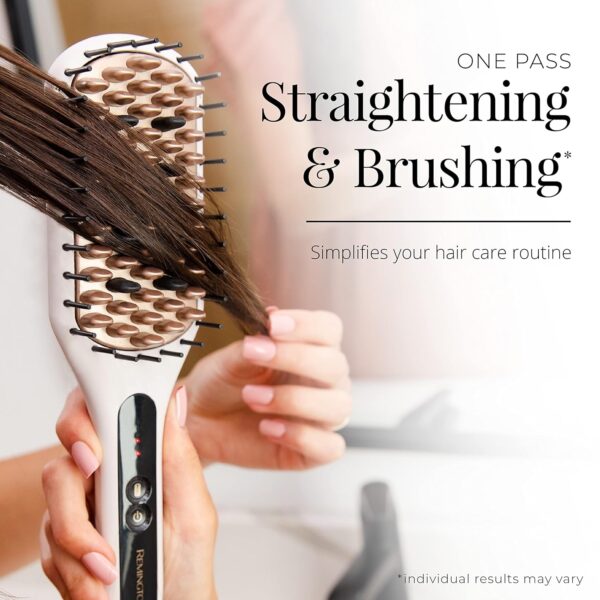 Remington Shine Therapy Hair Straightener Thermal Brush - Ceramic Infusion Technology, Argan Oil & Keratin Infused, One Pass Hair Straightener Brush with 7 Precision Heat Settings, Cool Tip Bristles