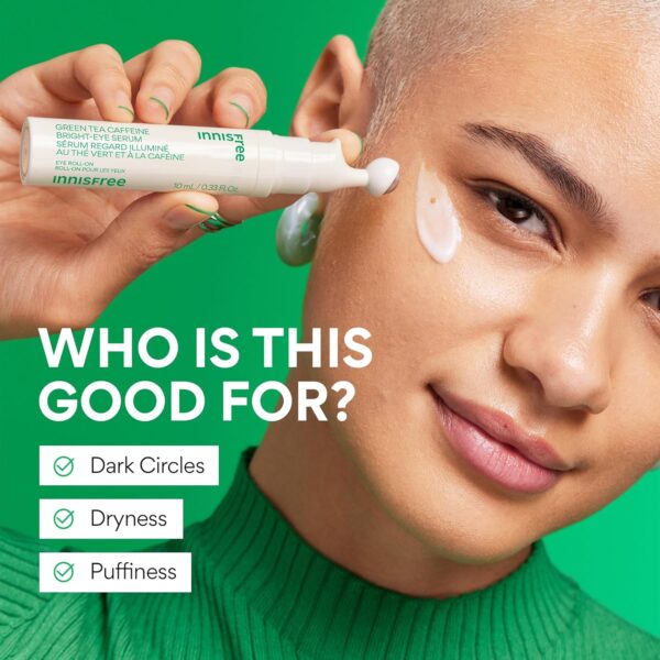 innisfree Green Tea Caffeine Bright-Eye Serum with Niacinamide, Cooling Korean Eye Roll On Serum, Hydrating Eye Cream