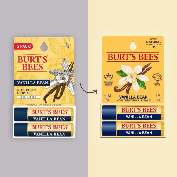 Burt's Bees Lip Balm - Vanilla Bean, Lip Moisturizer With Responsibly Sourced Beeswax, Tint-Free, Natural Origin Conditioning Treatment, 2 Tubes, 0.15 oz.