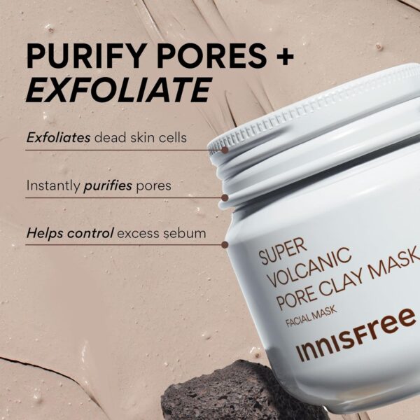 innisfree Super Volcanic Pore Clay Mask, Korean Pore Clearing Clay Mask with Volcanic Clusters and AHA