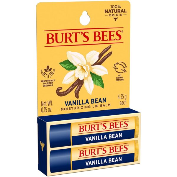 Burt's Bees Lip Balm - Vanilla Bean, Lip Moisturizer With Responsibly Sourced Beeswax, Tint-Free, Natural Origin Conditioning Treatment, 2 Tubes, 0.15 oz.