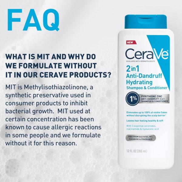 CeraVe 2 In 1 Hydrating Anti Dandruff Shampoo And Conditioner, 1% Pyrithione Zinc Dandruff Treatment, Color Safe & Sulfate Free Shampoo And Conditioner, Helps Eliminate Dandruff & Relieve Itchy Scalp