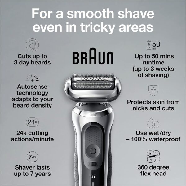 Braun Electric Razor for Men, Series 7 360 Flex Head Foil Shaver with Precision Beard Trimmer, Rechargeable, Wet & Dry and Travel Case, Black, 5 Piece Set