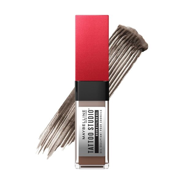 Maybelline Tattoo Studio Brow Styling Gel, Waterproof Eyebrow Make Up, Brow Tint for Up to 36HR Wear, Soft Brown, 1 Count