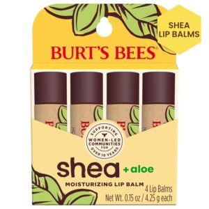 Burt's Bees Shea and Aloe Moisturizing Lip Balm, Lip Moisturizer With Responsibly Sourced Beeswax, Tint-Free, Natural Origin Conditioning Treatment, 4 Tubes, 0.15 oz.