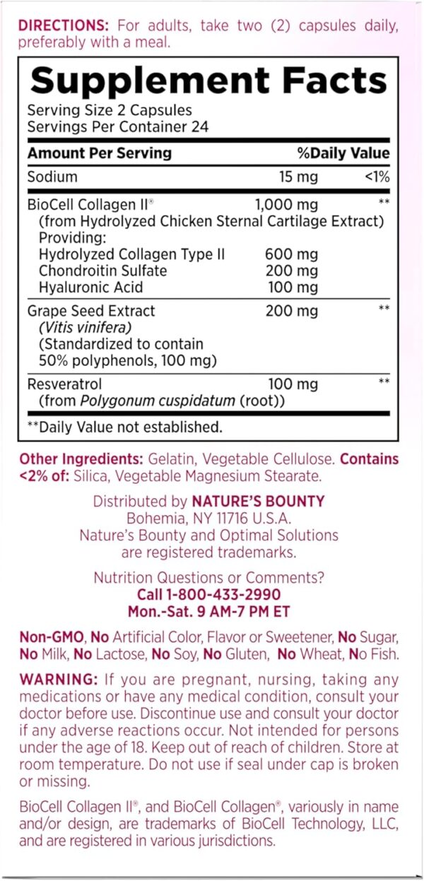 Nature's Bounty Optimal Solutions Ultra Collagen Booster for Healthy-Aging, Collagen Supplement, Resveratrol, Hyaluronic Acid – Collagen Capsules for Women, 48 Capsules